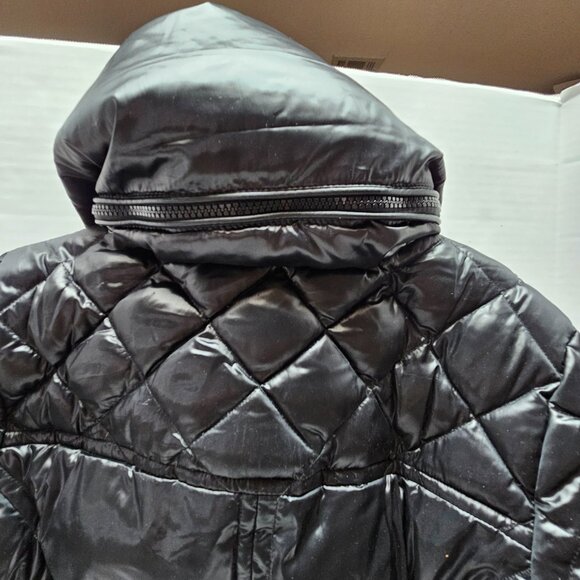 Puffer Quilt Black Womens BCBG Maxazria Womens Jacket Coat Belt Full Zip Long S - Picture 10 of 15